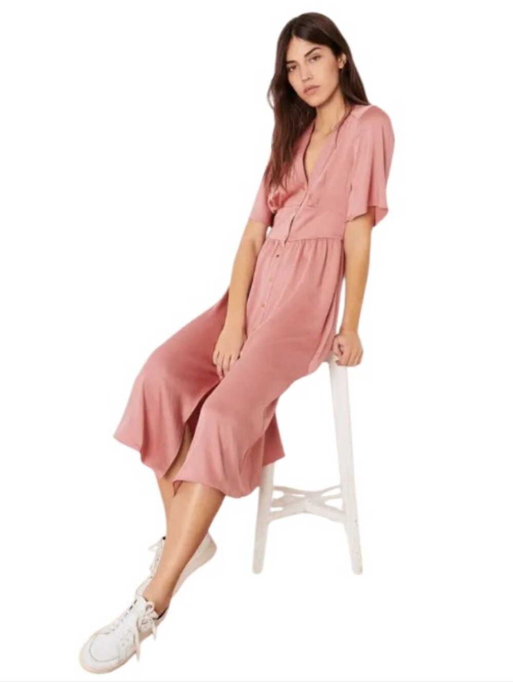 ba&sh | Pamela Mauve Pink Satin Flowing Midi Shirt Dress Size Small